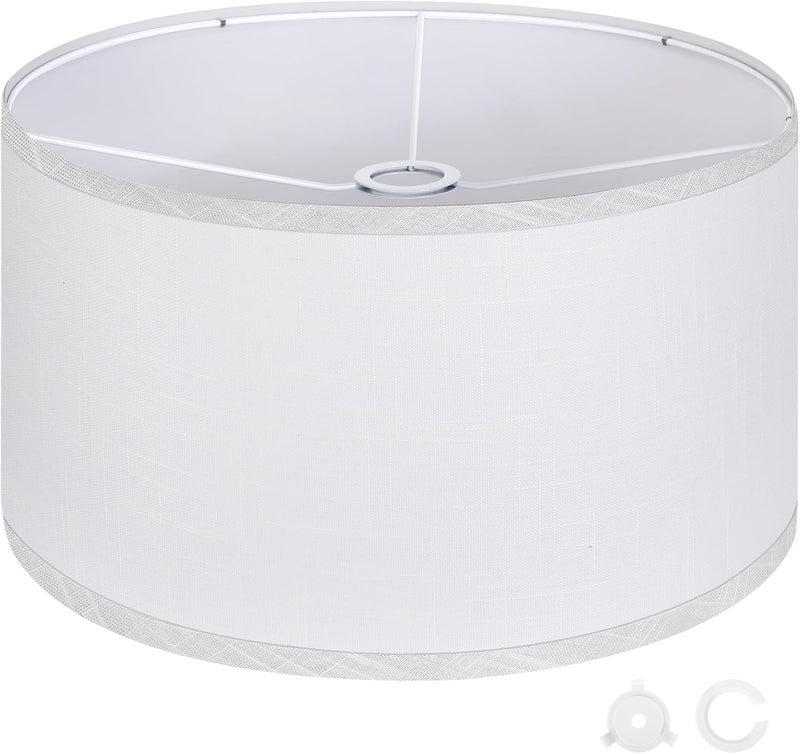 OUTON White Large Drum Lamp Shades for Floor Lamps, 17.5" Top x 17.5" Bottom x 10" High, Easy to Assemble, Replacement Linen Lampshades for Table Lamps & Bedside Lamps (1.65" Spider) - Image 1